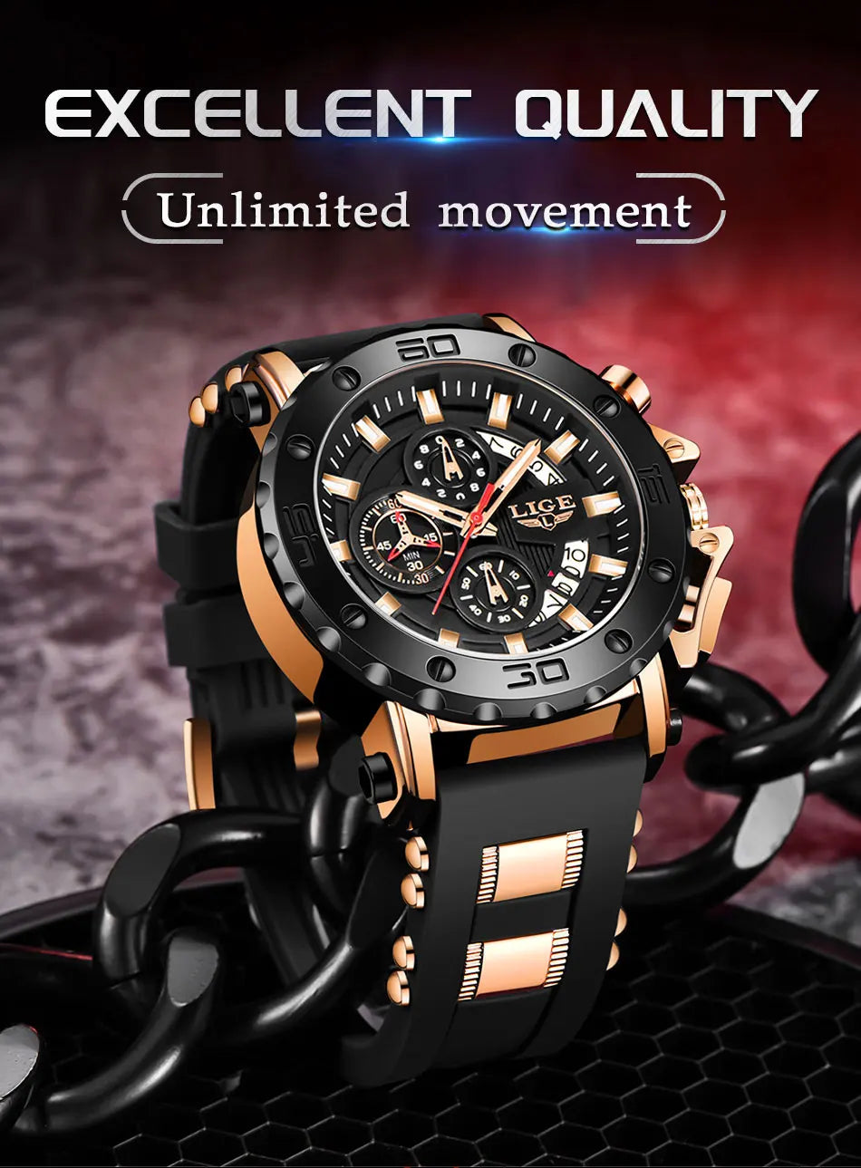 LIGE New Sport Chronograph Mens Watches Top Brand Luxury Full Steel Quartz Clock Waterproof Big Dial Watch Men Montre Homme+Box