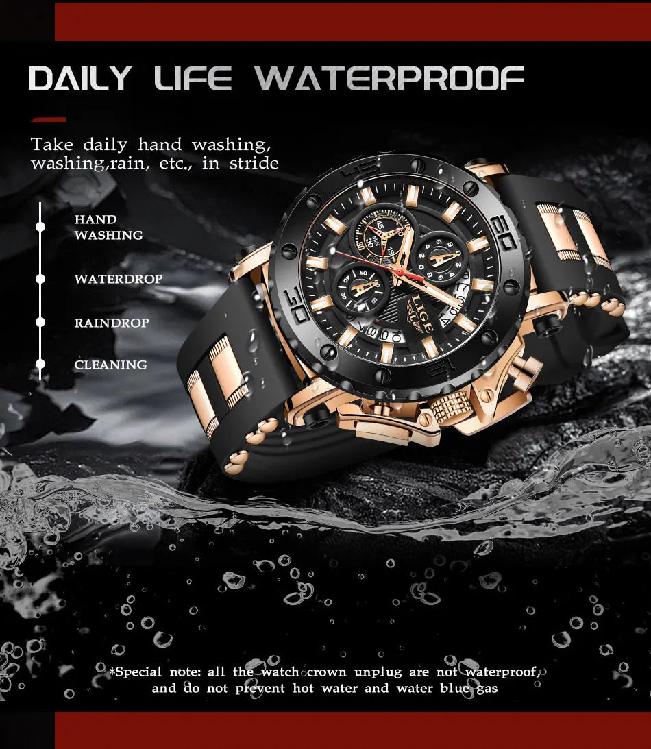 LIGE New Sport Chronograph Mens Watches Top Brand Luxury Full Steel Quartz Clock Waterproof Big Dial Watch Men Montre Homme+Box