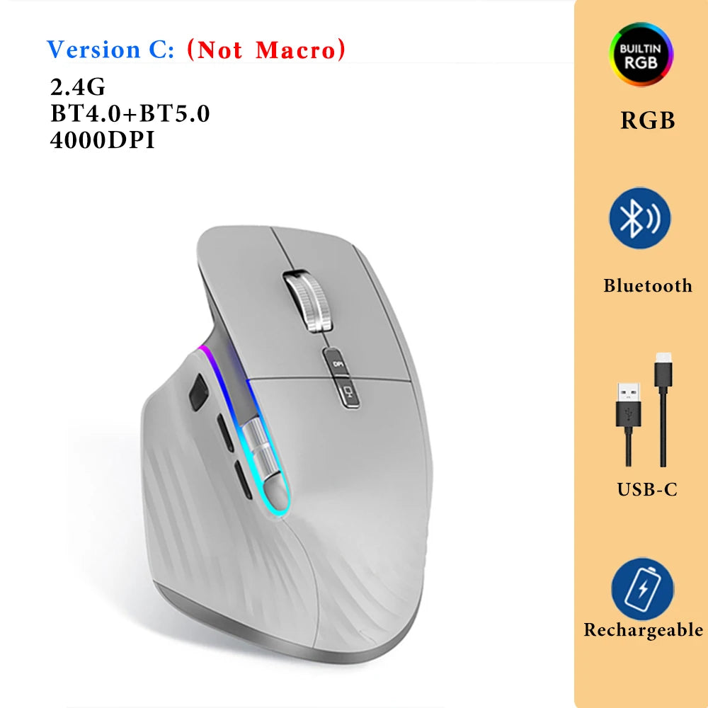 Wireless Gaming Mouse Ergonomic Bluetooth for Laptop Silence USB-C RGB Rechargeable 5 DPI 9 Multi Button for Computer PC Tablet
