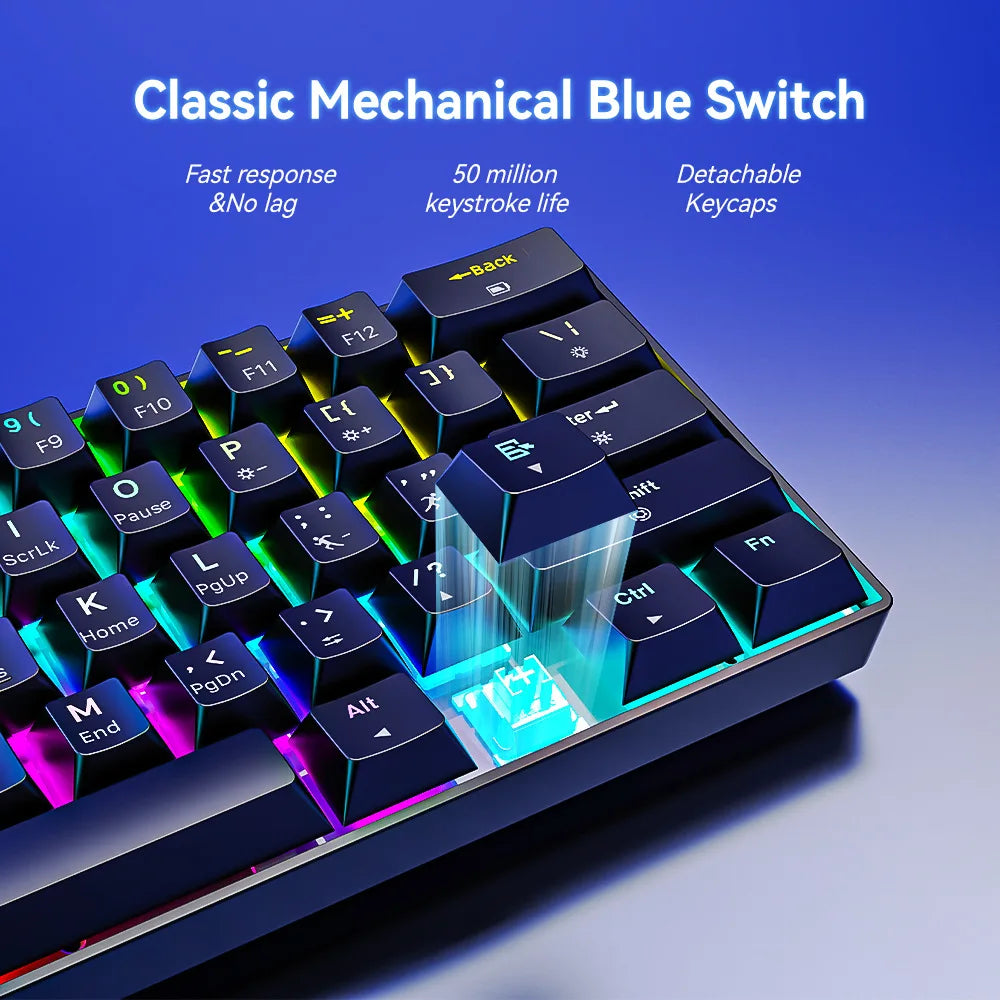 Bluetooth wireless mechanical keyboard 61 keys RGB gamer 60% 2.4G + wired gaming teclado para tablet clavier sans fil claviers