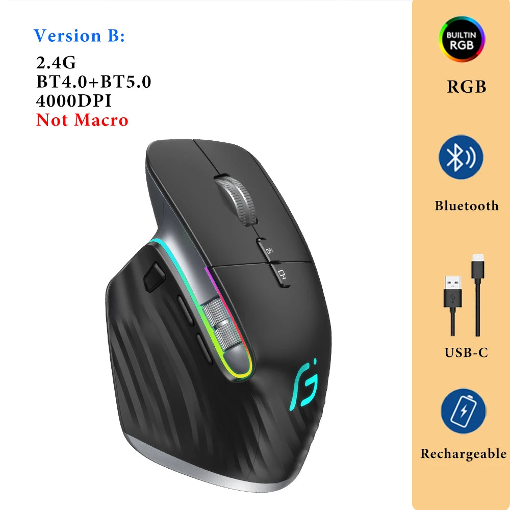 Wireless Gaming Mouse Ergonomic Bluetooth for Laptop Silence USB-C RGB Rechargeable 5 DPI 9 Multi Button for Computer PC Tablet