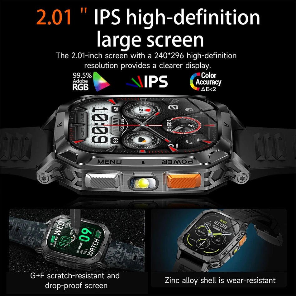 2026 New 2.01" AMOLED Screen Military Grade 1400 mAh Battery Smart Watch Men IP68 Waterproof Sports Fitness BT Call Smartwatches