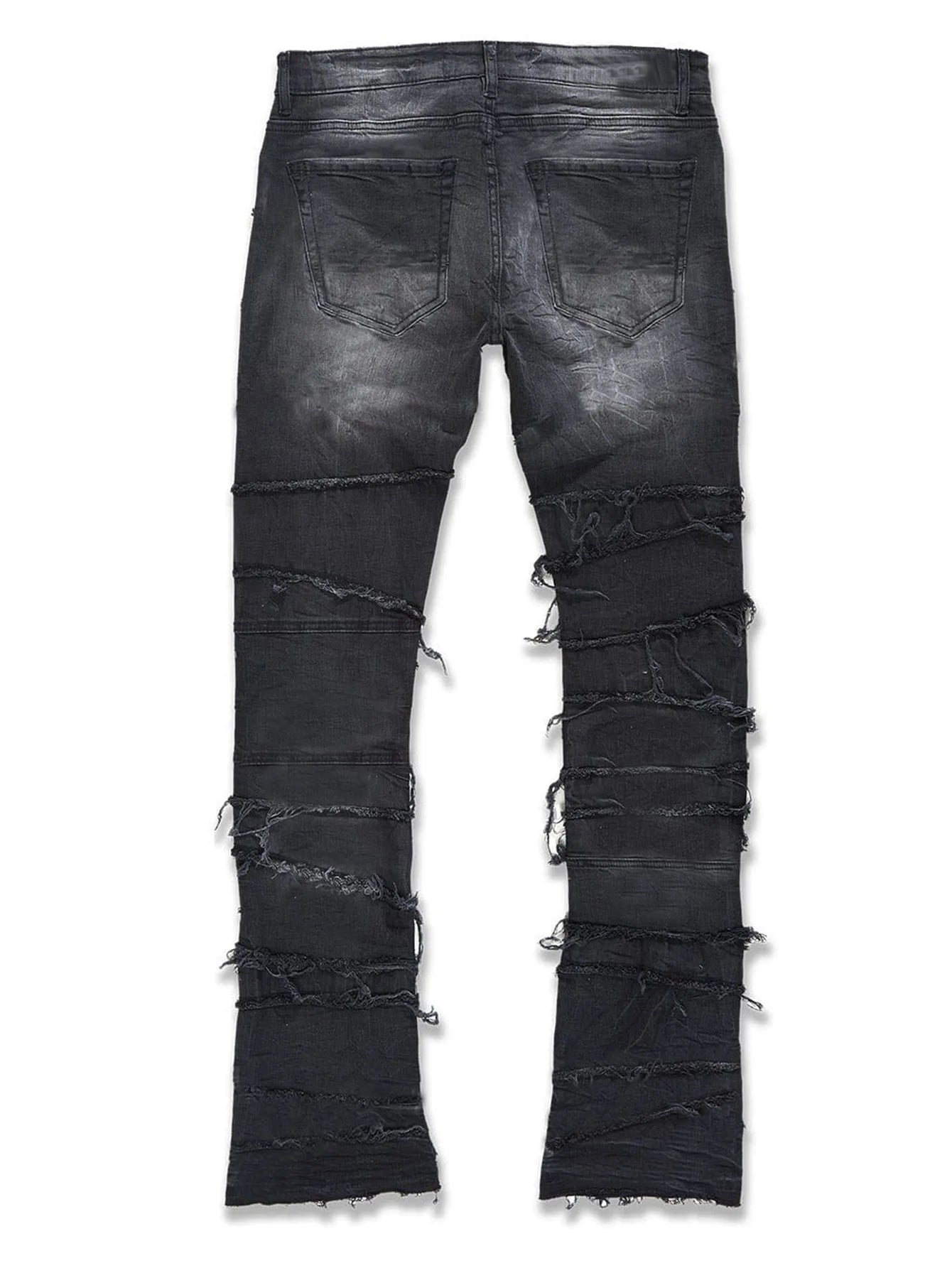 2025 New Flared Jeans Men's Fit Stacked Jeans Ripped Slim Fit Patch Distressed Destroyed Denim Pants Hip Hop Streetwear Trouser