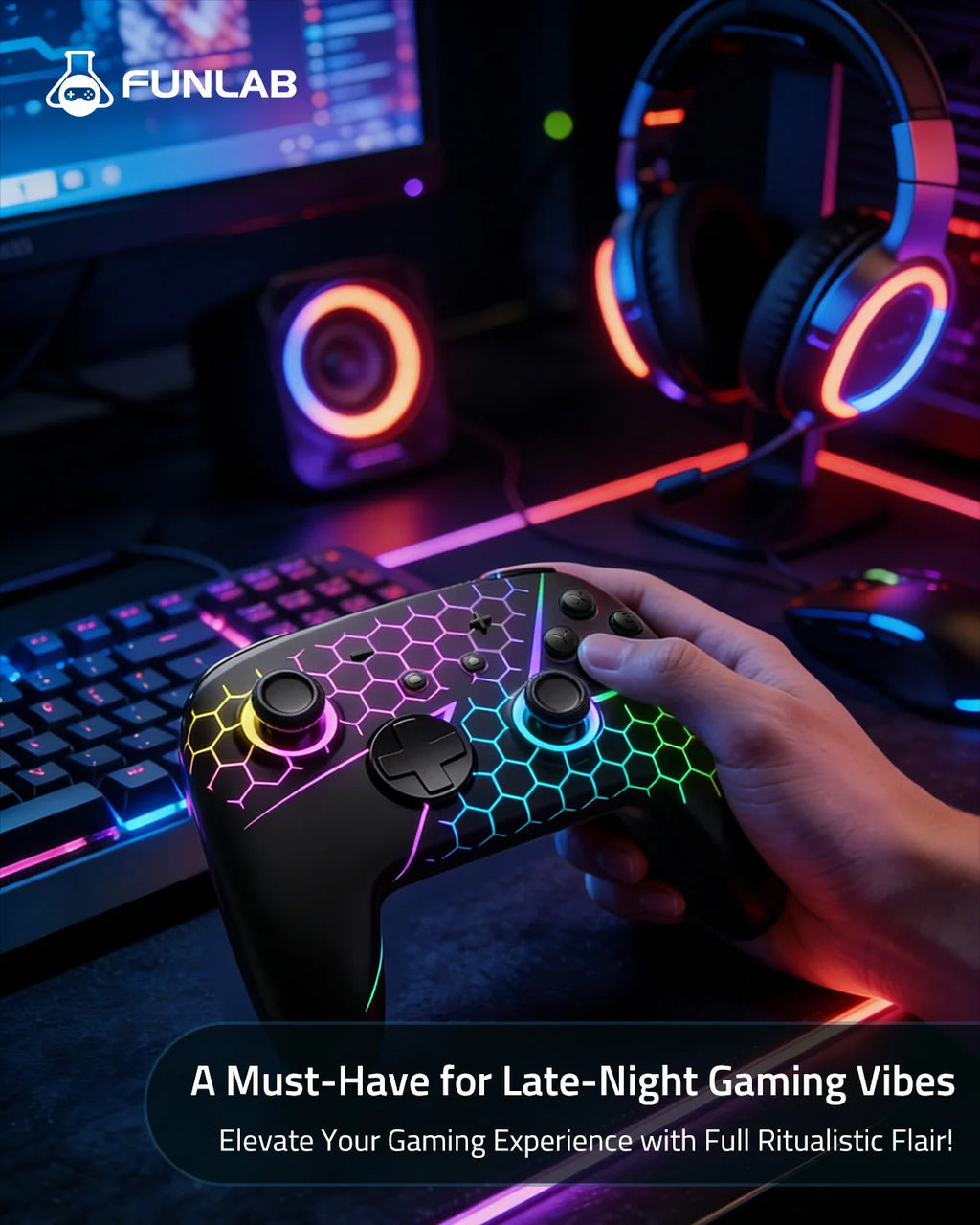 FUNLAB Switch 2 Pro Controller with Hall Effect Controller Wireless Switch Controles Remote Gamepad LED RBG/Paddle/Turbo/Motion