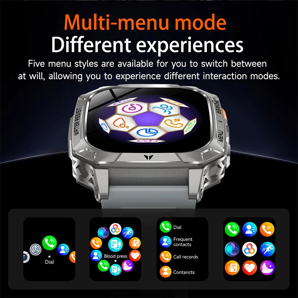 2026 New 2.01" AMOLED Screen Military Grade 1400 mAh Battery Smart Watch Men IP68 Waterproof Sports Fitness BT Call Smartwatches