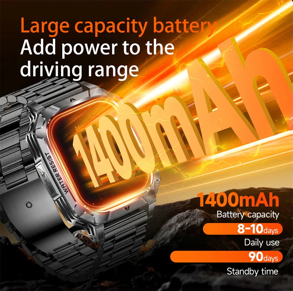2026 New 2.01" AMOLED Screen Military Grade 1400 mAh Battery Smart Watch Men IP68 Waterproof Sports Fitness BT Call Smartwatches