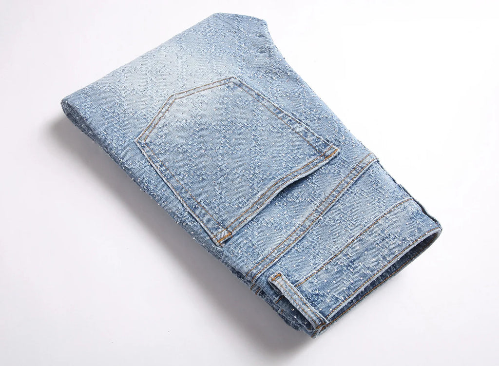 Denim Flare Pants Men Jeans Rhinestones Distressed Mid Waist Vintage Denims Male Washed Trousers Boot Cut 2026 Streetwear