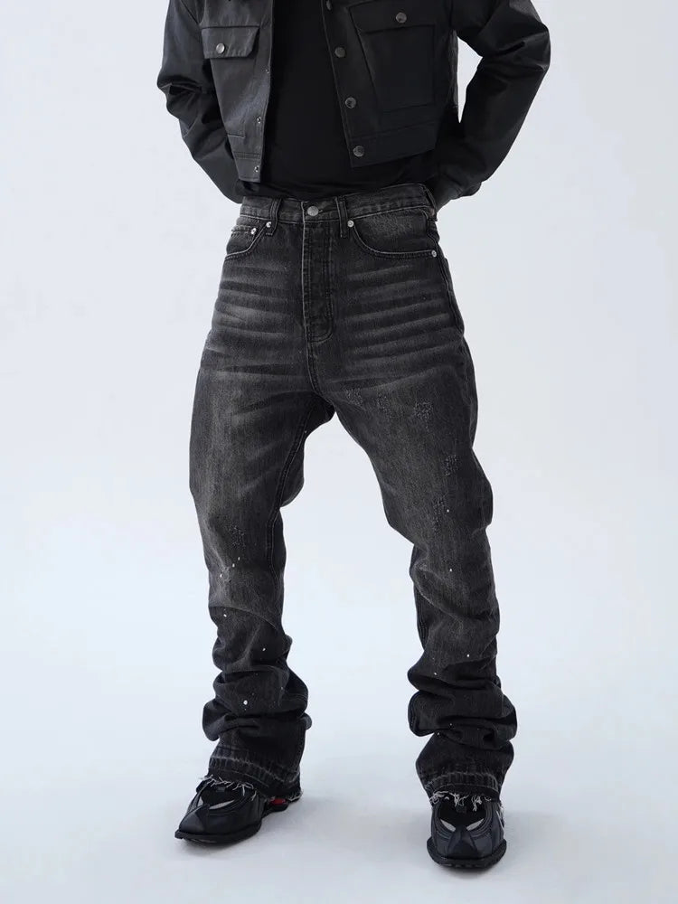 2025 American Retro Y2K Streetwear Washed Black Slim Flared Jeans Pants For Men Clothing Luxury Cotton Long Trousers Ropa Hombre