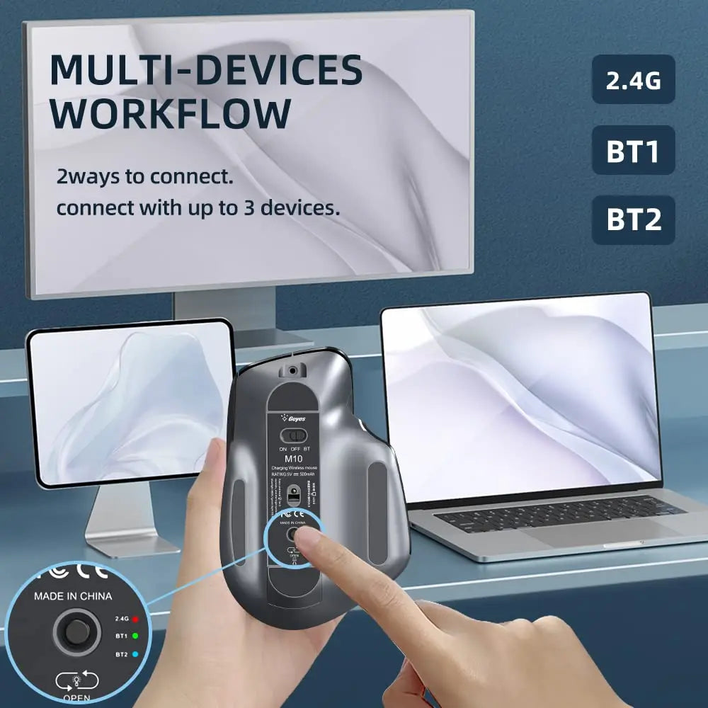 Wireless Gaming Mouse Ergonomic Bluetooth for Laptop Silence USB-C RGB Rechargeable 5 DPI 9 Multi Button for Computer PC Tablet