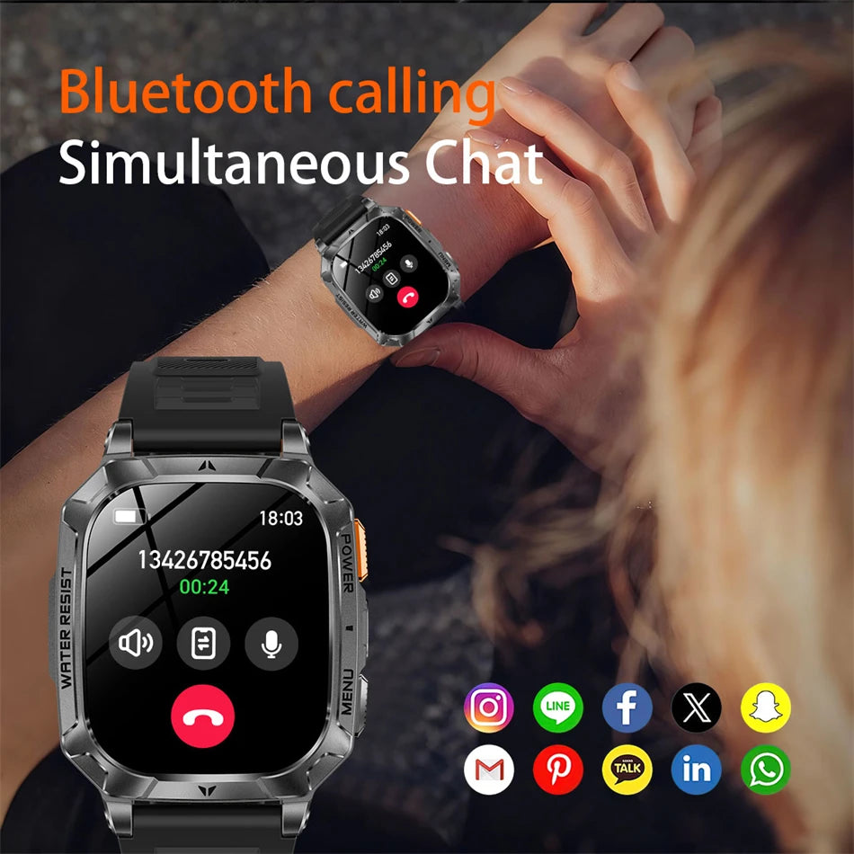 2026 New 2.01" AMOLED Screen Military Grade 1400 mAh Battery Smart Watch Men IP68 Waterproof Sports Fitness BT Call Smartwatches