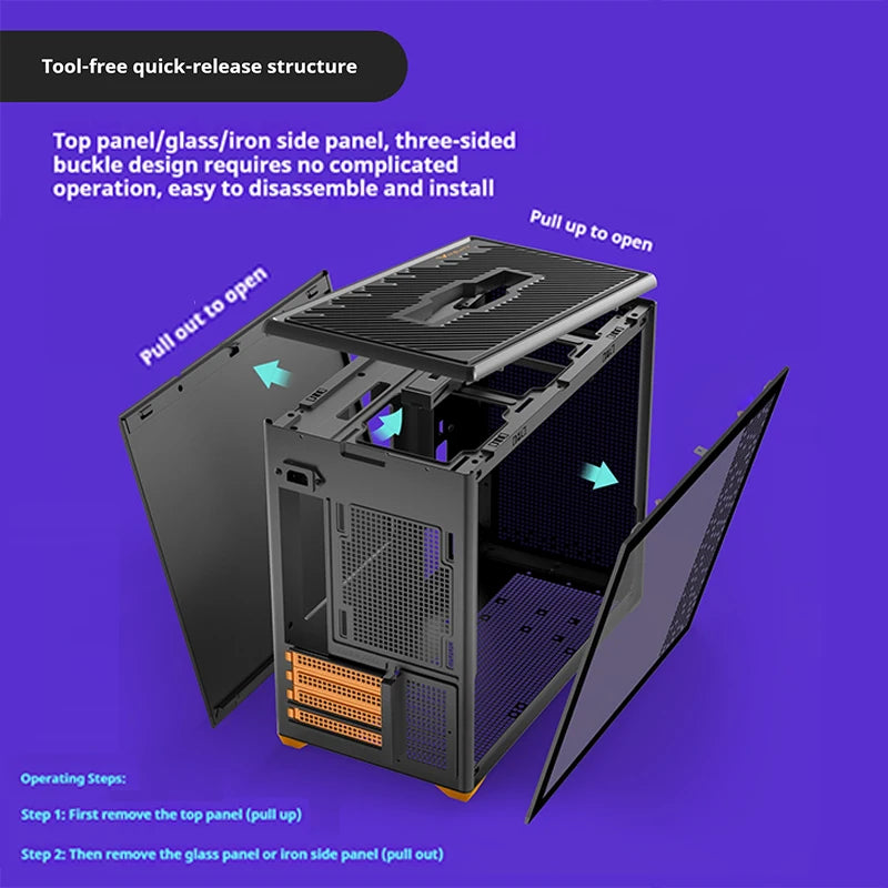 PowerTrain X-GAMERX P80 PC case ITX MATX 240 water cooler gabinetes gamer TYPE-C Desktop Folding handle  Portable Computer Case