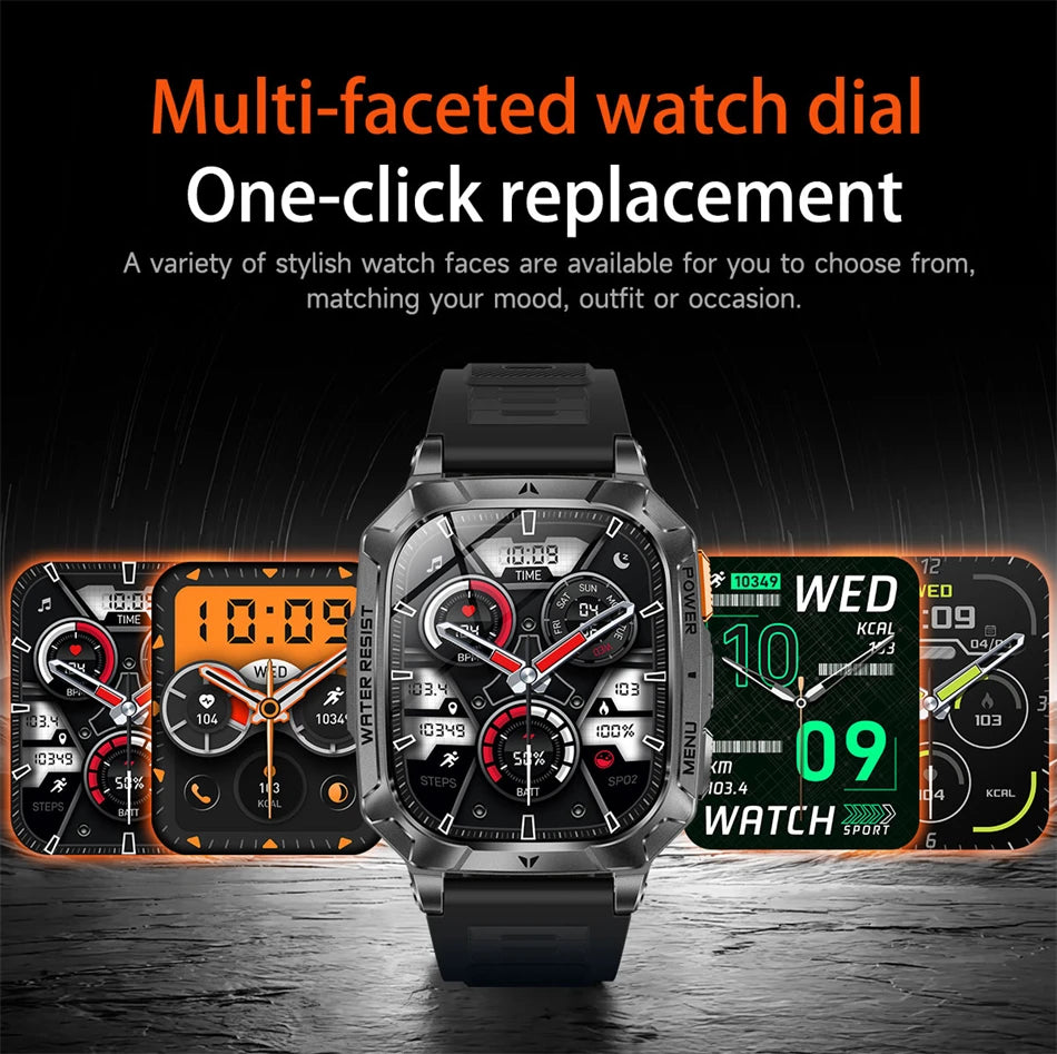 2026 New 2.01" AMOLED Screen Military Grade 1400 mAh Battery Smart Watch Men IP68 Waterproof Sports Fitness BT Call Smartwatches