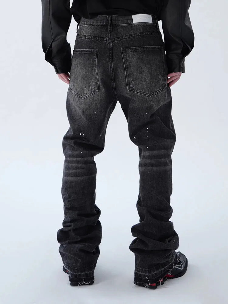 2025 American Retro Y2K Streetwear Washed Black Slim Flared Jeans Pants For Men Clothing Luxury Cotton Long Trousers Ropa Hombre