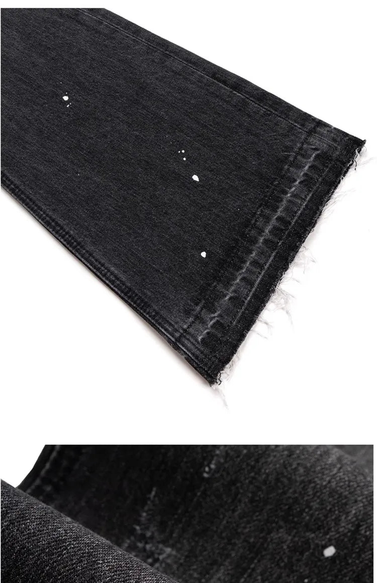 2025 American Retro Y2K Streetwear Washed Black Slim Flared Jeans Pants For Men Clothing Luxury Cotton Long Trousers Ropa Hombre