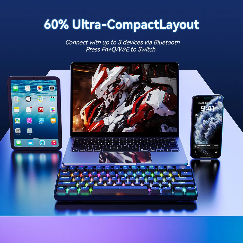 Bluetooth wireless mechanical keyboard 61 keys RGB gamer 60% 2.4G + wired gaming teclado para tablet clavier sans fil claviers