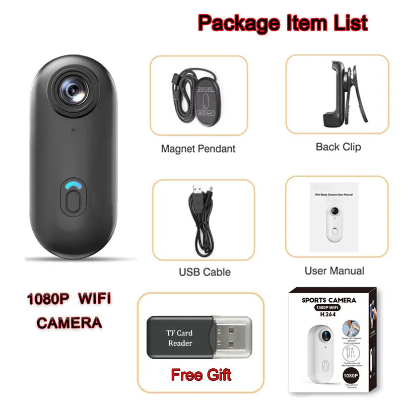 4K Action Camera Body Cam WiFi POV Thumb Cam Waterproof Wearable Sports Mini Snapcam Walking Fishing Vlogging Cycling Riding