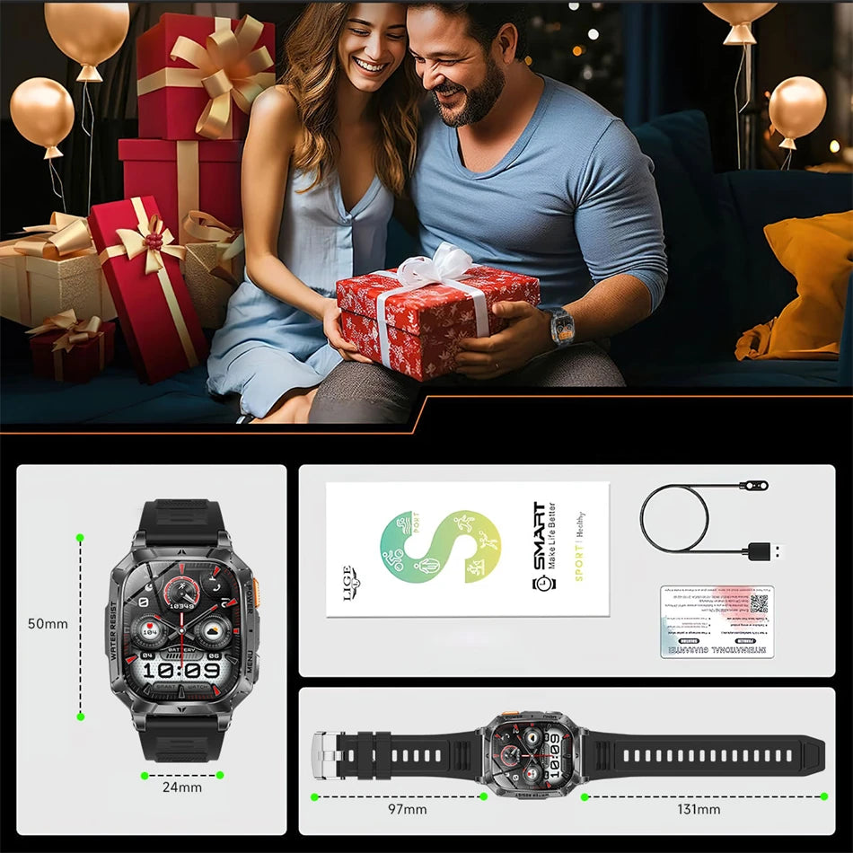 2026 New 2.01" AMOLED Screen Military Grade 1400 mAh Battery Smart Watch Men IP68 Waterproof Sports Fitness BT Call Smartwatches