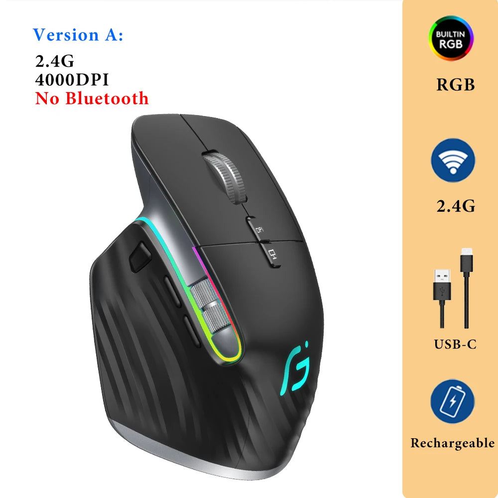 Wireless Gaming Mouse Ergonomic Bluetooth for Laptop Silence USB-C RGB Rechargeable 5 DPI 9 Multi Button for Computer PC Tablet