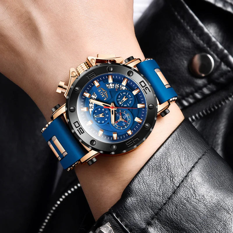 LIGE New Sport Chronograph Mens Watches Top Brand Luxury Full Steel Quartz Clock Waterproof Big Dial Watch Men Montre Homme+Box