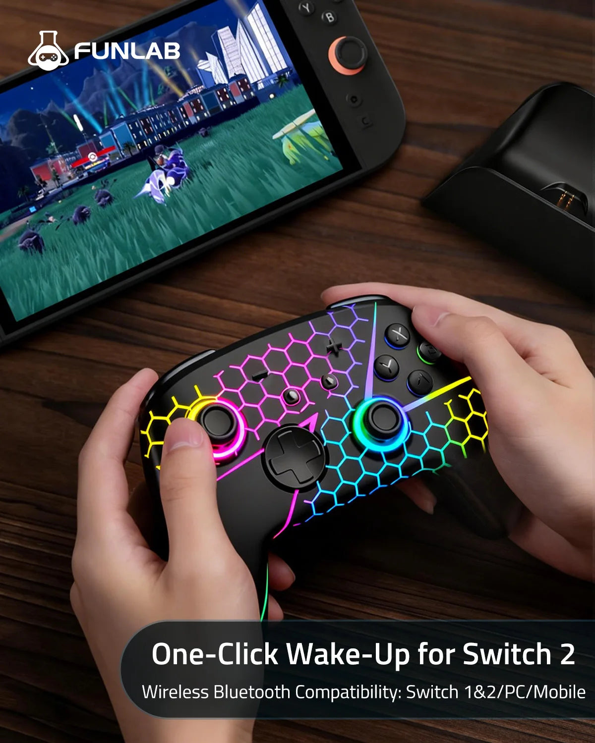 FUNLAB Switch 2 Pro Controller with Hall Effect Controller Wireless Switch Controles Remote Gamepad LED RBG/Paddle/Turbo/Motion