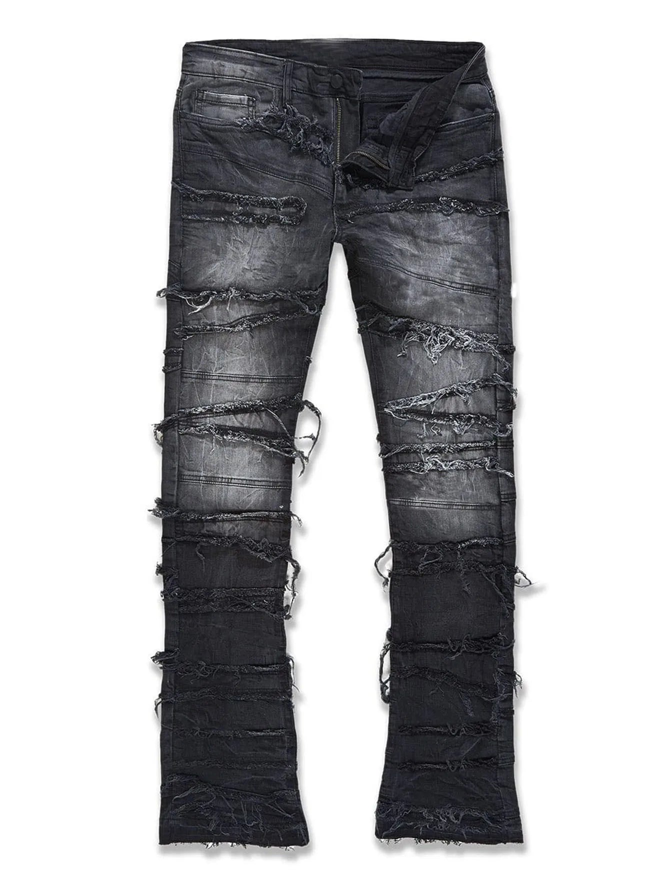 2025 New Flared Jeans Men's Fit Stacked Jeans Ripped Slim Fit Patch Distressed Destroyed Denim Pants Hip Hop Streetwear Trouser