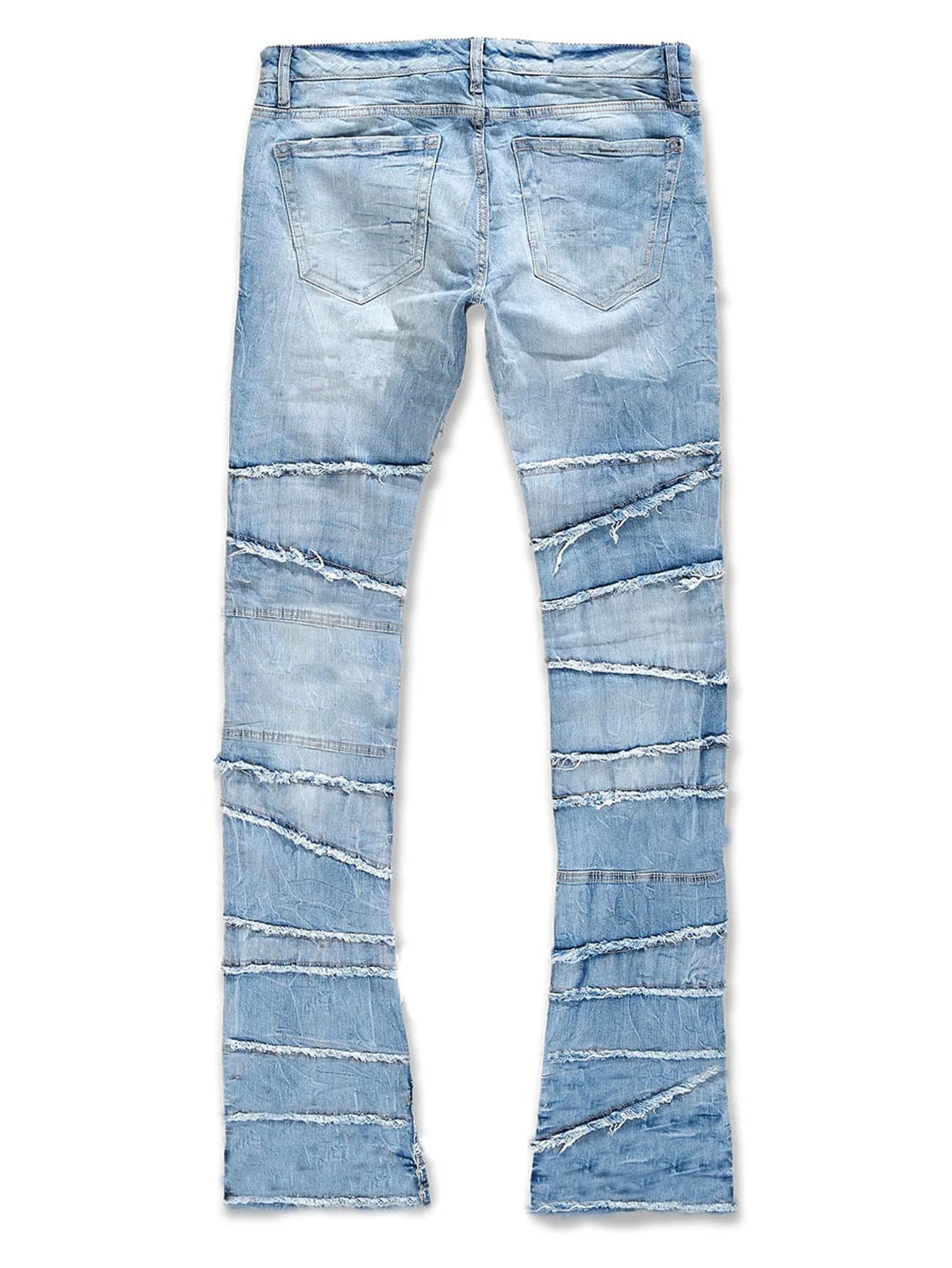 2025 New Flared Jeans Men's Fit Stacked Jeans Ripped Slim Fit Patch Distressed Destroyed Denim Pants Hip Hop Streetwear Trouser