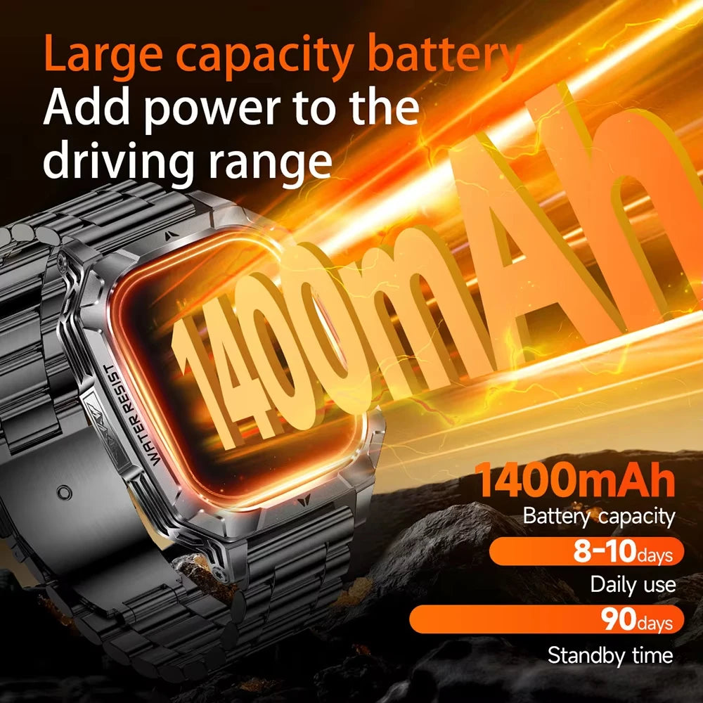 2026 New 2.01" AMOLED Screen Military Grade 1400 mAh Battery Smart Watch Men IP68 Waterproof Sports Fitness BT Call Smartwatches