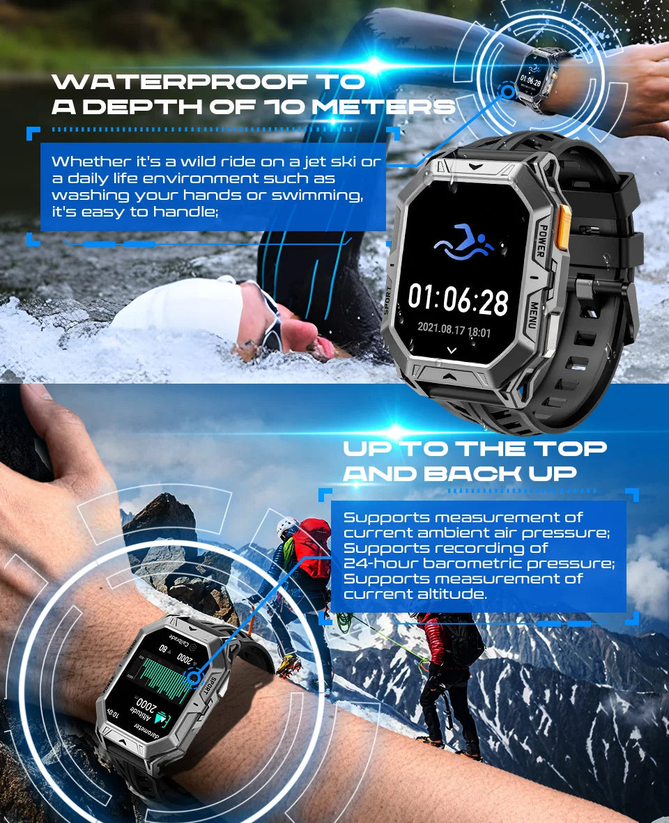 AMOLED Smart Watch Men 1000mAh Battery Calling Voice Assistant Health Monitor Compass 1ATM Waterproof Outdoor Sport Smartwatch