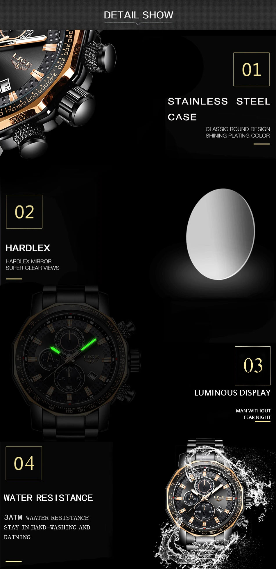 LIGE New Sport Chronograph Mens Watches Top Brand Luxury Full Steel Quartz Clock Waterproof Big Dial Watch Men Montre Homme