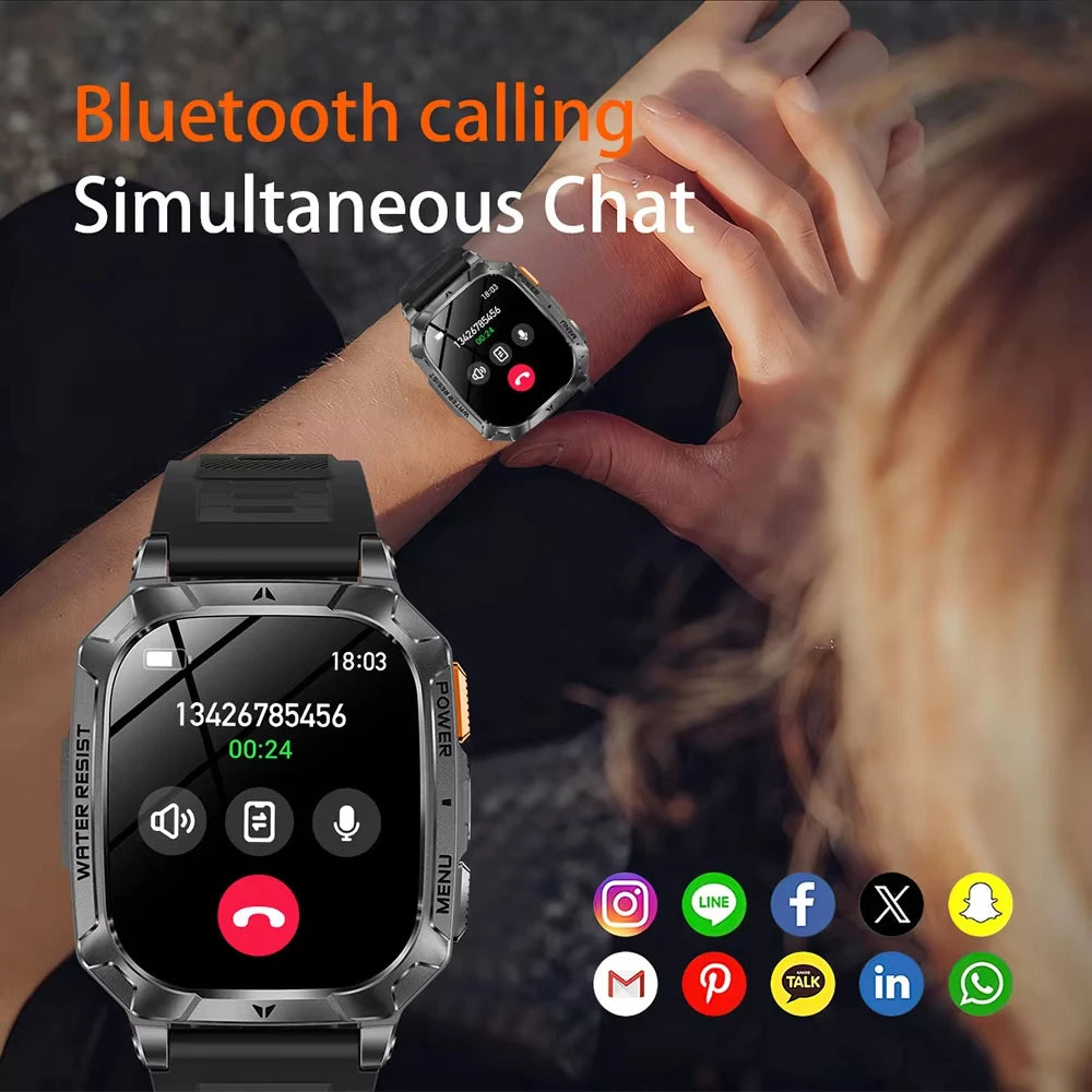 2026 New 2.01" AMOLED Screen Military Grade 1400 mAh Battery Smart Watch Men IP68 Waterproof Sports Fitness BT Call Smartwatches