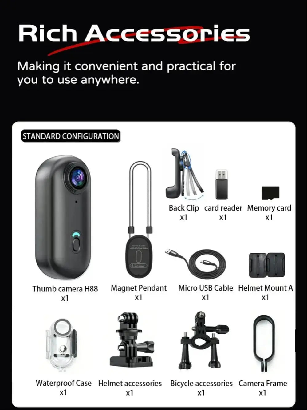 4K Action Camera Body Cam WiFi POV Thumb Cam Waterproof Wearable Sports Mini Snapcam Walking Fishing Vlogging Cycling Riding