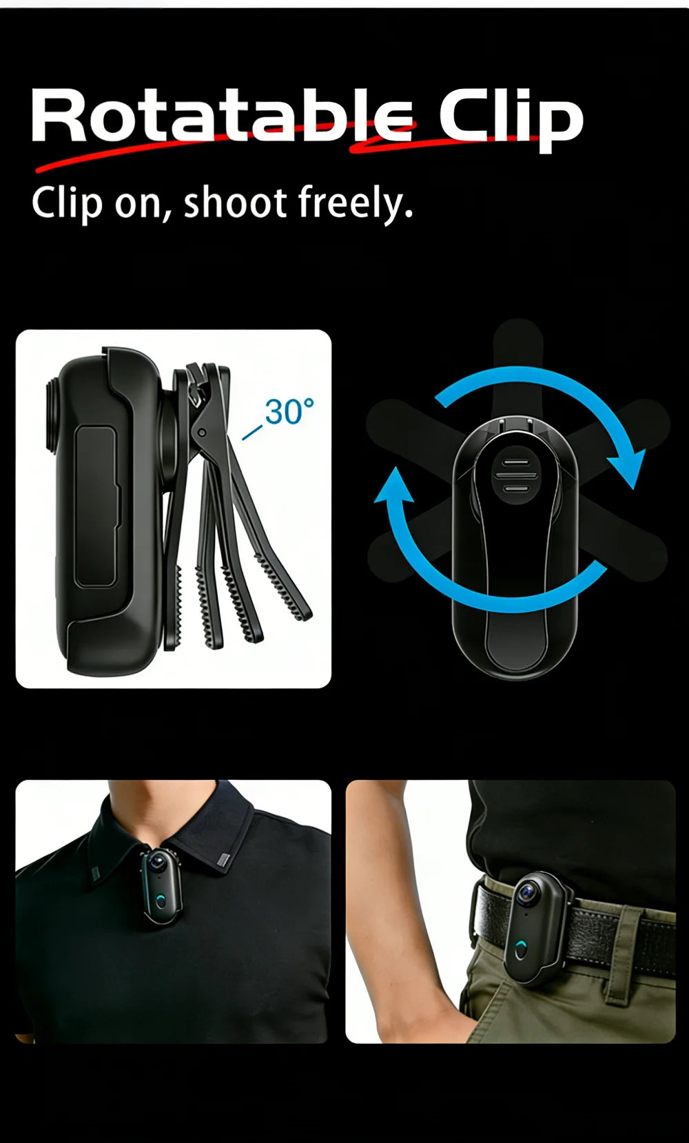 4K Action Camera Body Cam WiFi POV Thumb Cam Waterproof Wearable Sports Mini Snapcam Walking Fishing Vlogging Cycling Riding