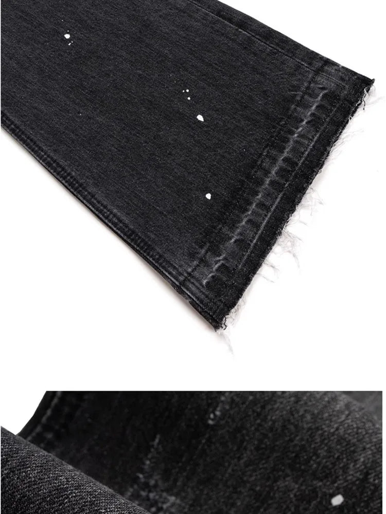 2025 American Retro Y2K Streetwear Washed Black Slim Flared Jeans Pants For Men Clothing Luxury Cotton Long Trousers Ropa Hombre