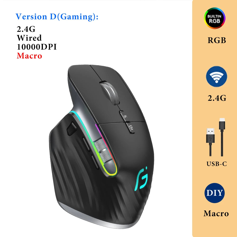Wireless Gaming Mouse Ergonomic Bluetooth for Laptop Silence USB-C RGB Rechargeable 5 DPI 9 Multi Button for Computer PC Tablet