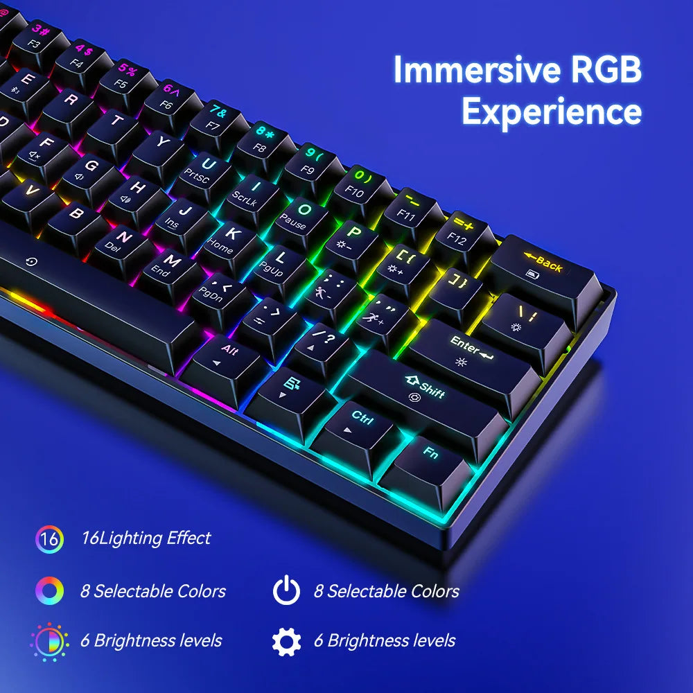 Bluetooth wireless mechanical keyboard 61 keys RGB gamer 60% 2.4G + wired gaming teclado para tablet clavier sans fil claviers